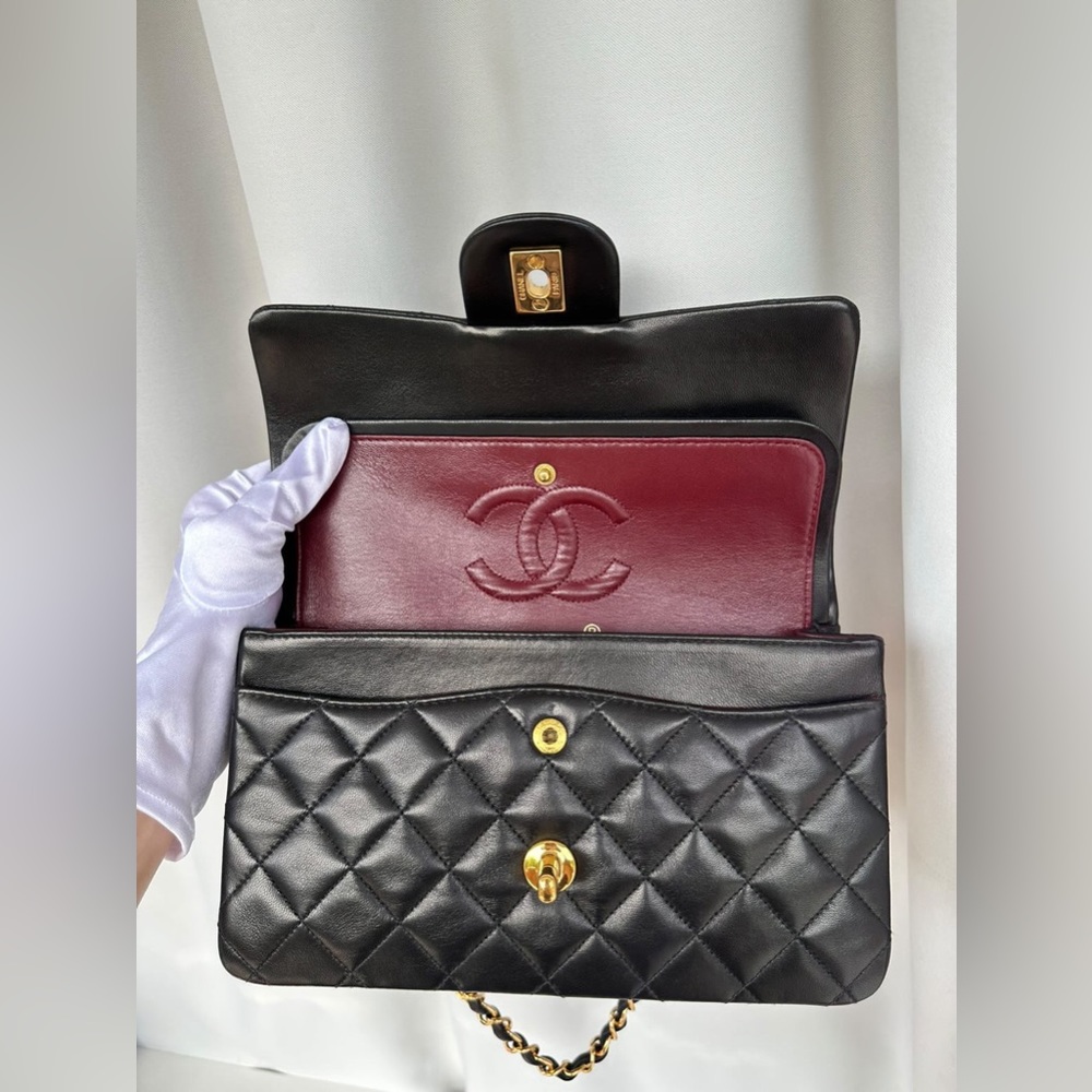 CHANEL BAG: Series 5 small classic double flap lambskin with GHW.
